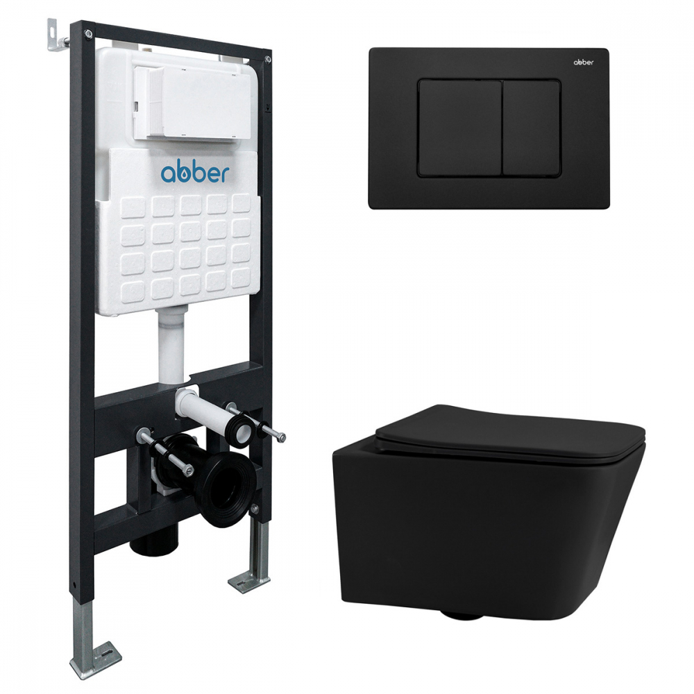 комплект инсталляции abber ac0105 с кнопкой ac0120mb черный матовый и унитазом rechteck ac1201mb