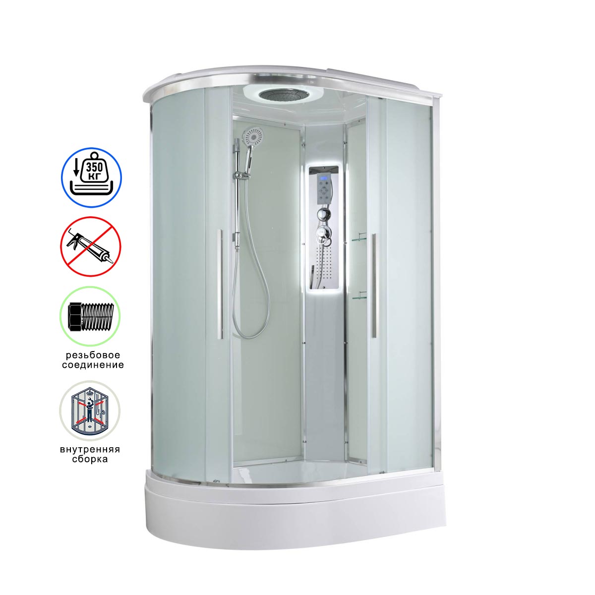душевая кабина avacan em3912rled ava 120x90 правая, led, стекла матовые, профиль хром