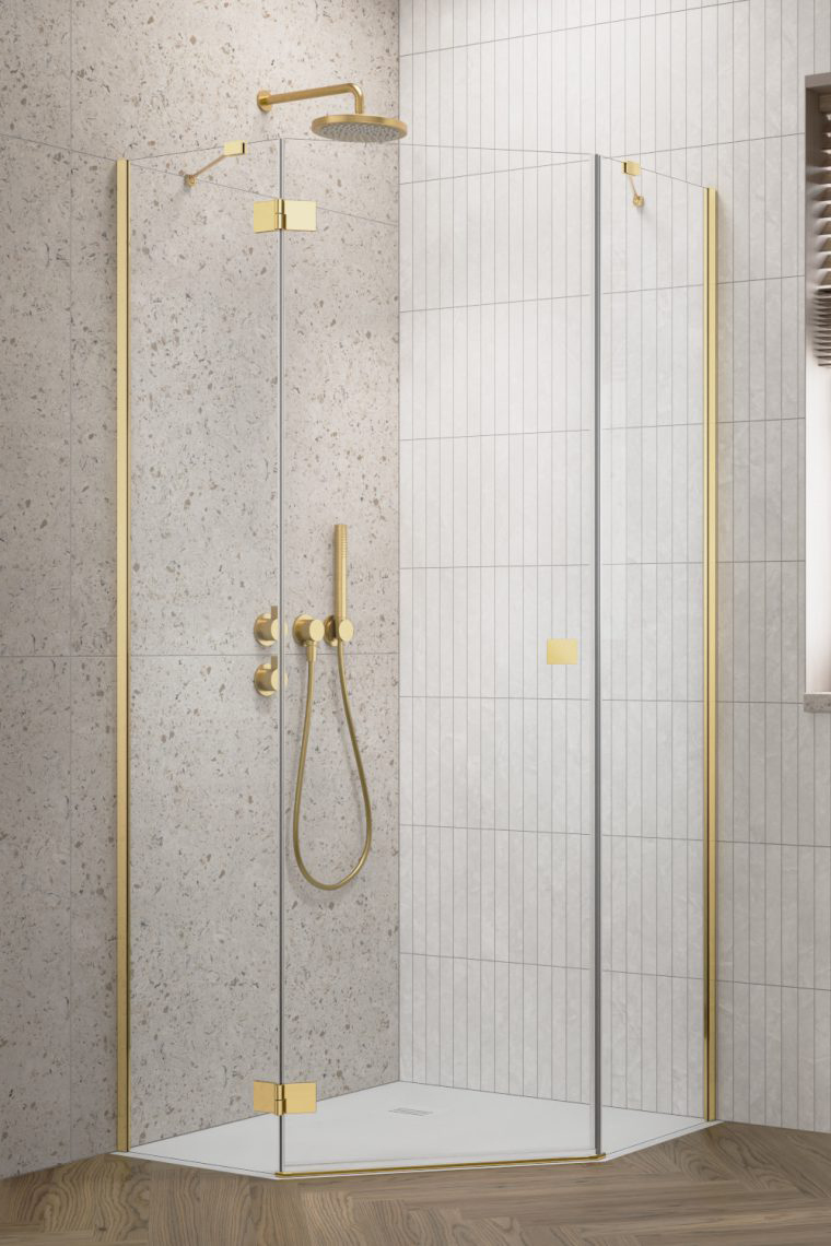 душевой уголок radaway essenza gold ptj 80x90 левый, стекла прозрачные, профиль золото