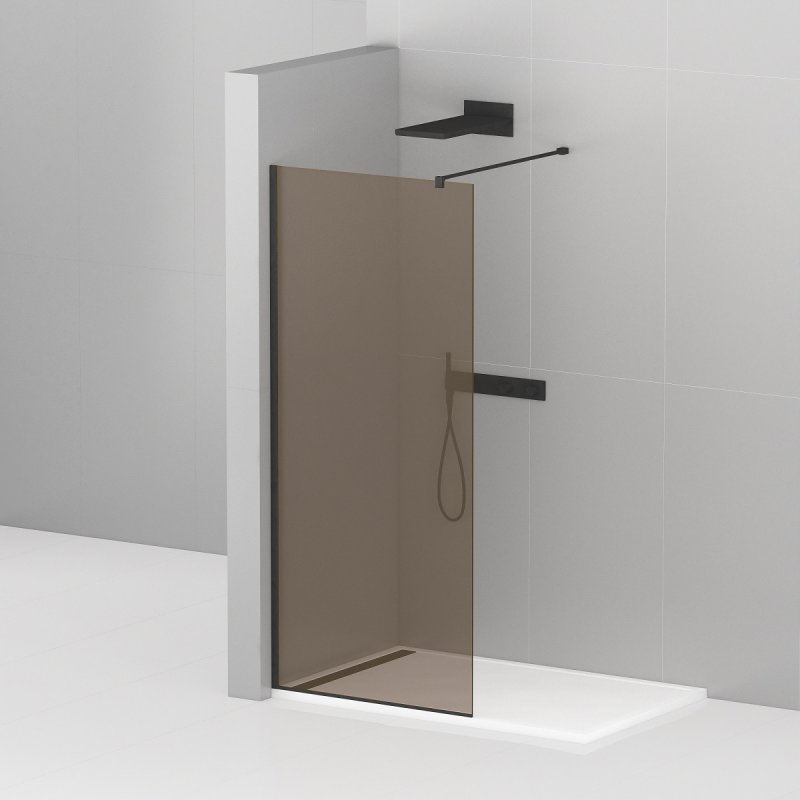 душевой уголок cezares liberta-l-1 br-nero 80x195 стекла тонированные, профиль черный