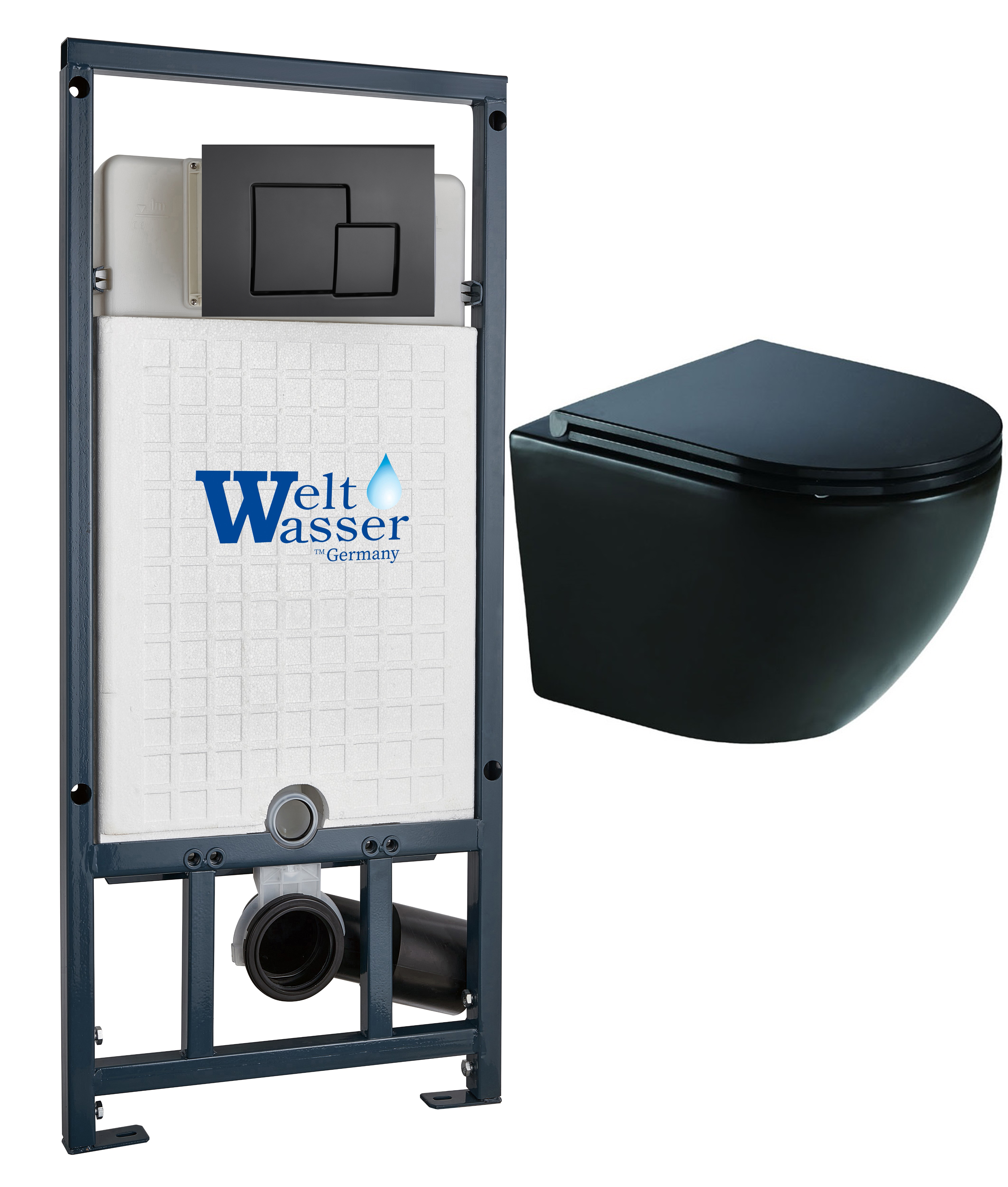комплект инсталляции welt-wasser marberg 507 с унитазом merzbach 041 xl mt-bl и клавишей смыва mar 507 se mt-bl черный матовый