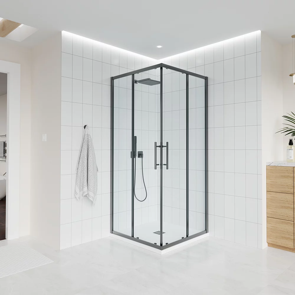 душевой уголок veconi evo 300 gr 90x90 прозрачные стекла / профиль брашированный графит
