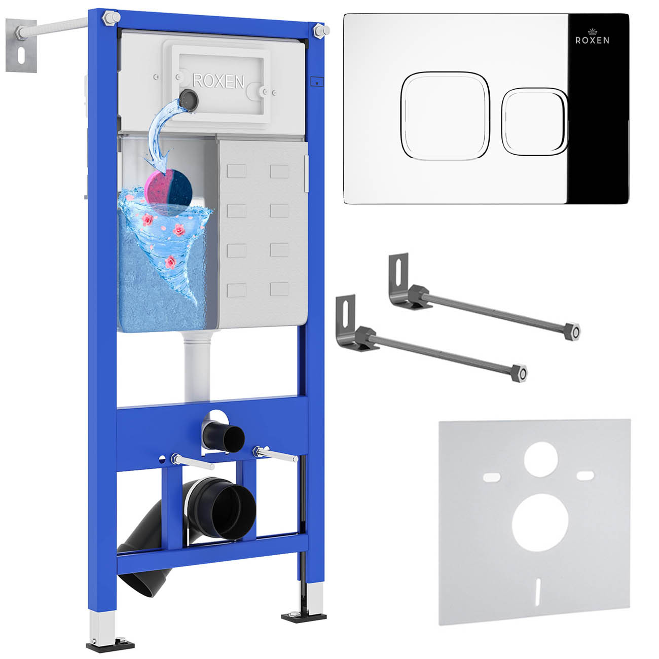 инсталляция roxen stounfix dual fresh 710200 с клавишей смыва santi 410280ch с аромадозатором