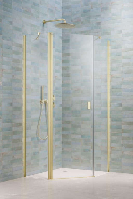душевой уголок radaway nes 6 brushed light gold ptj 90x90 левый, стекла прозрачные, профиль брашированное светлое золото