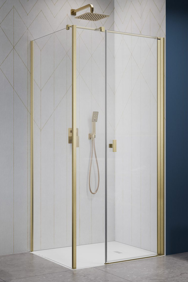 душевой уголок radaway nes brushed gold kds i 120x80 левый, стекла прозрачные, профиль брашированное золото
