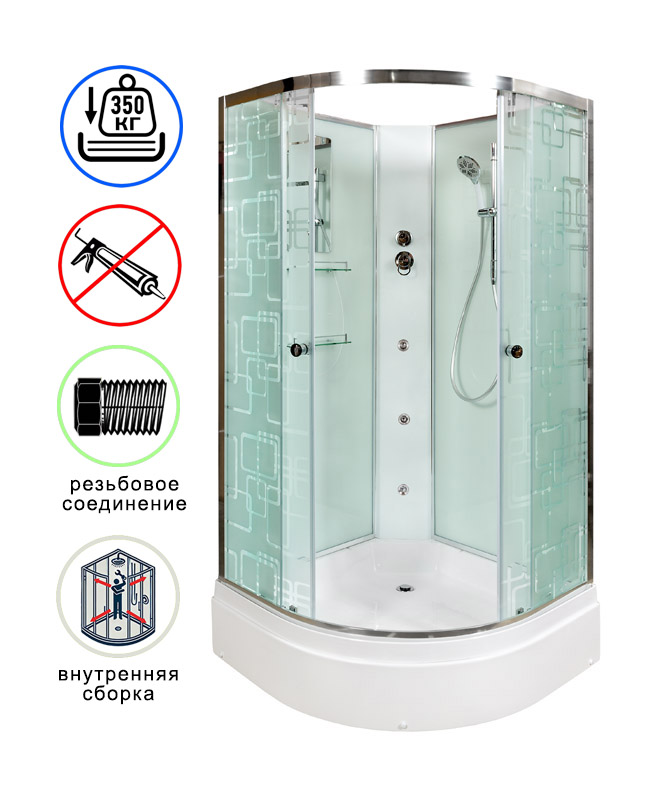душевая кабина avacan em2780ngm ava 80x80 б/к с гидромассажем, стекла с узором, профиль хром