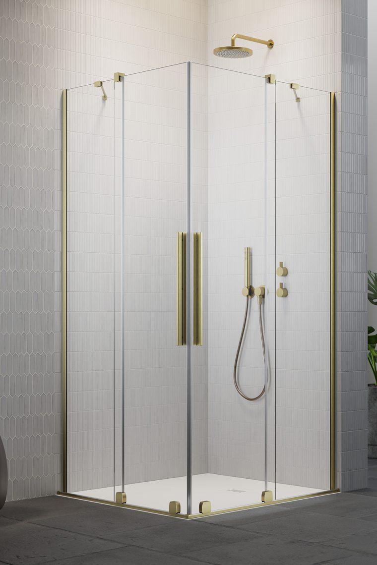 душевой уголок radaway furo brushed gold kdd 110x80 стекла прозрачные, профиль брашированное золото