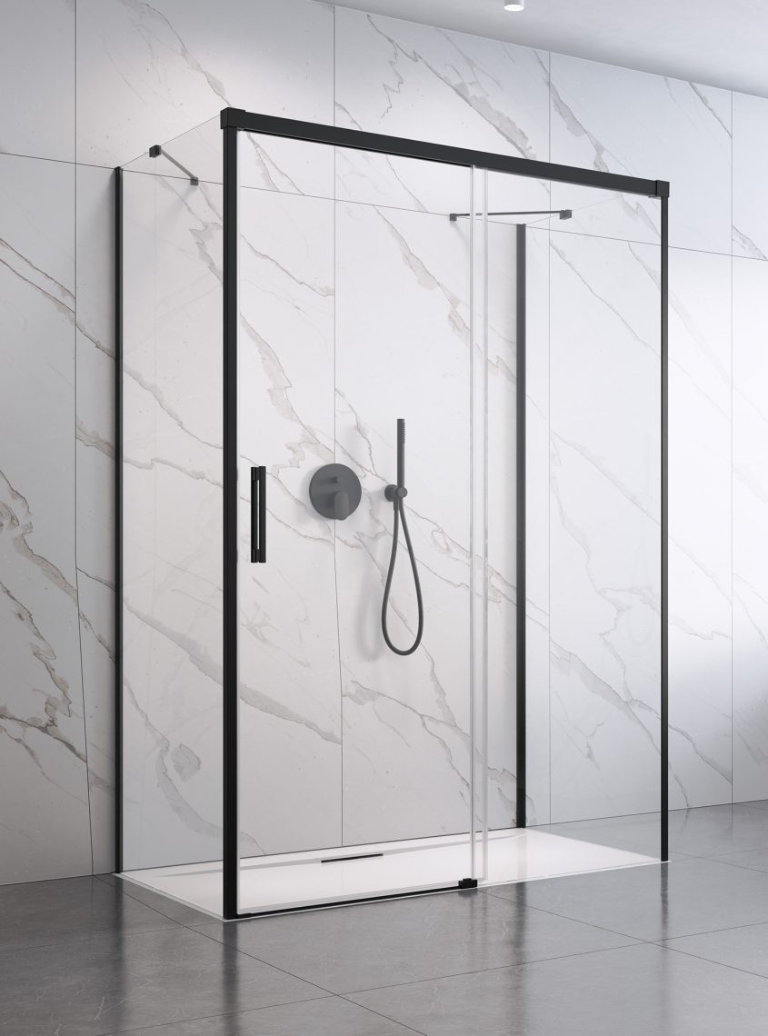 душевой уголок radaway idea black kdj+s 140x75 стекла прозрачные, профиль черный