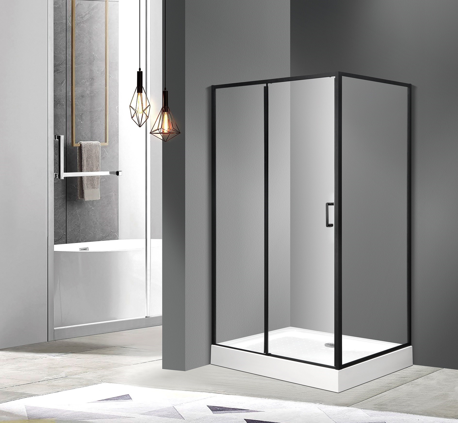 душевой уголок roxen caspia 120x80 стекла прозрачные / профиль черный