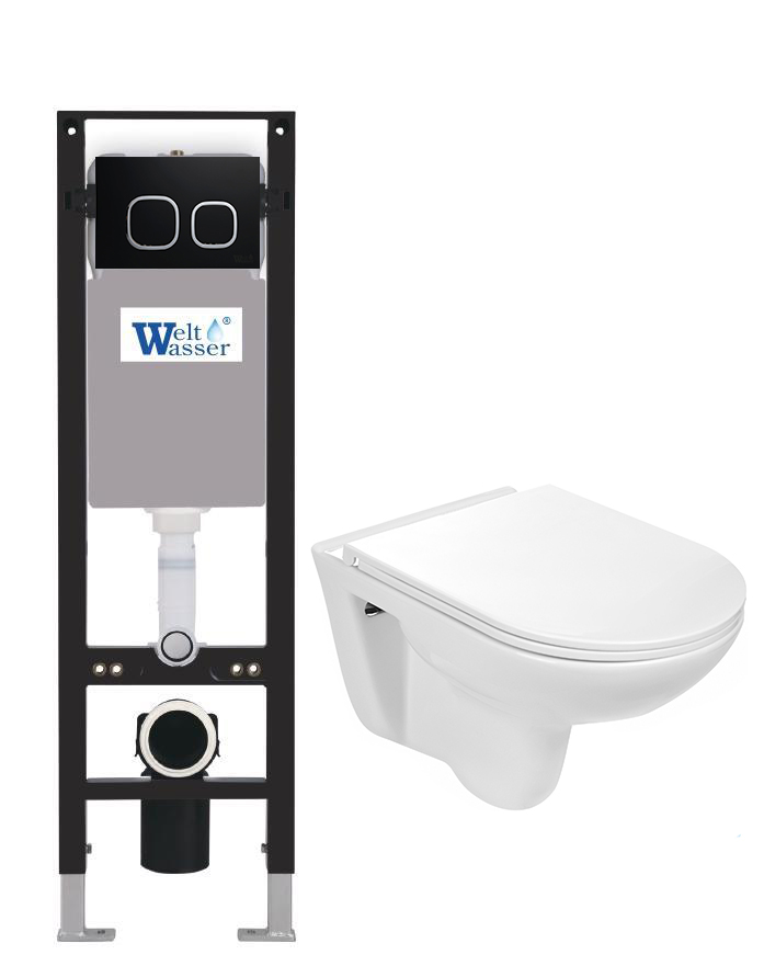 комплект инсталляция welt-wasser amberg 350 для унитаза baarbach 004 gl-wt с клавишей смыва amberg rd-bl, черный матовый