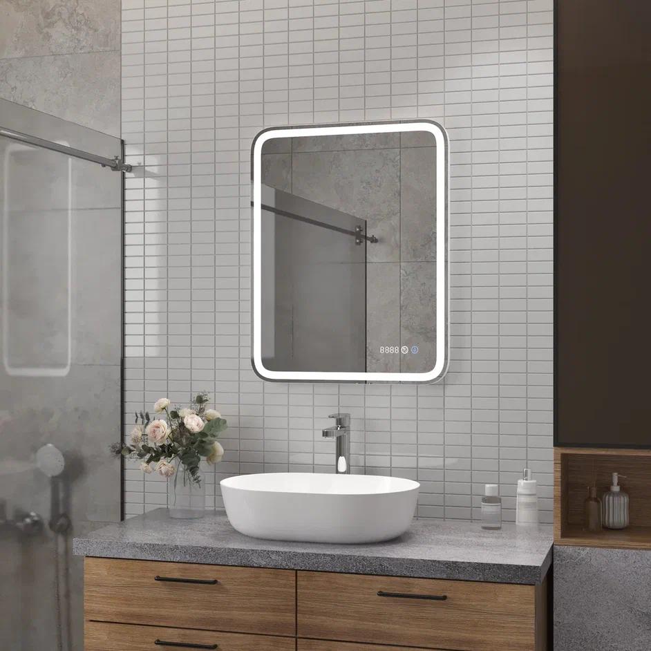 зеркало континент russo led 60x70 с подсветкой, подогревом и часами