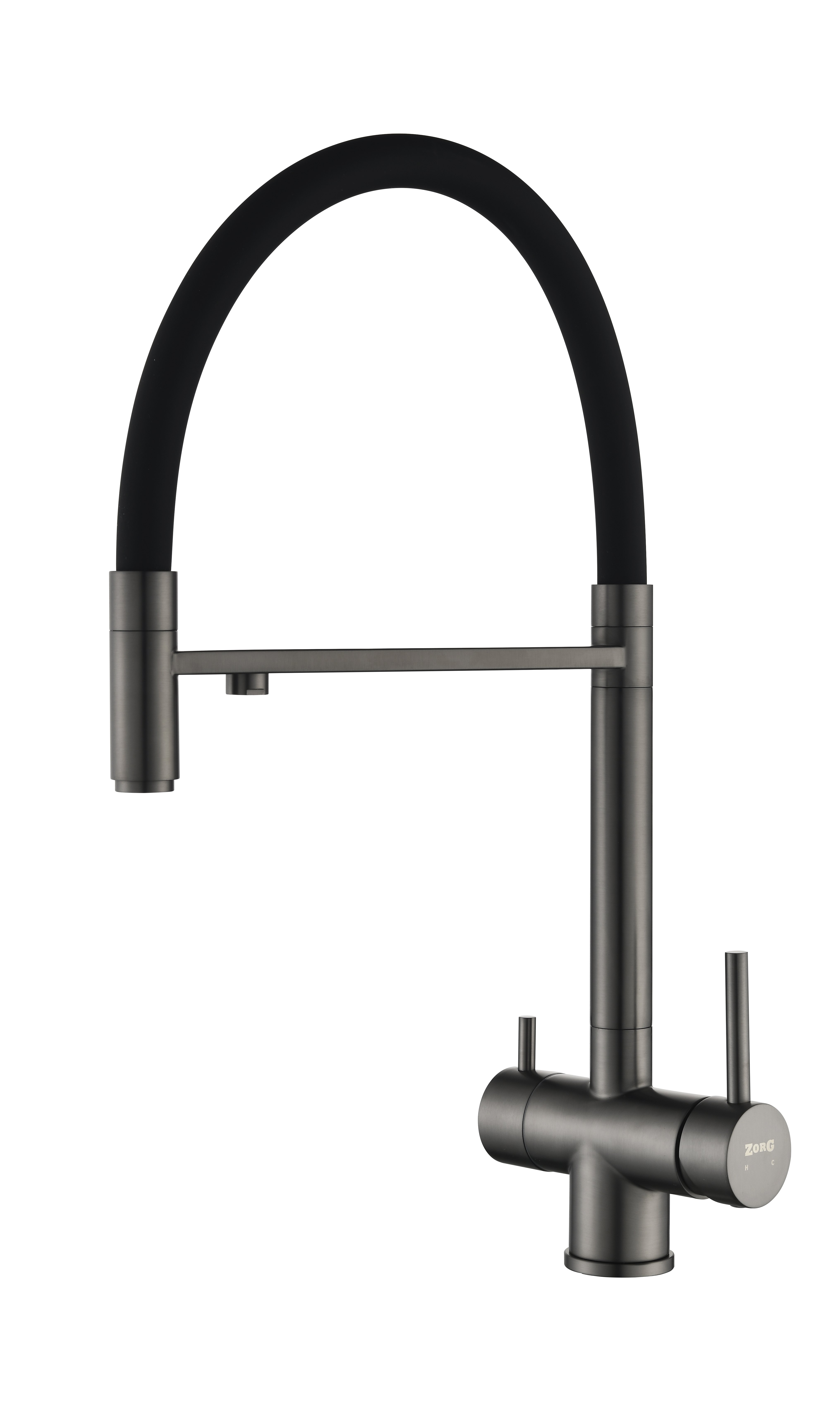 смеситель для кухни zorg asgard premium pvd gunblack с подключением фильтра,  оружейная сталь/черный