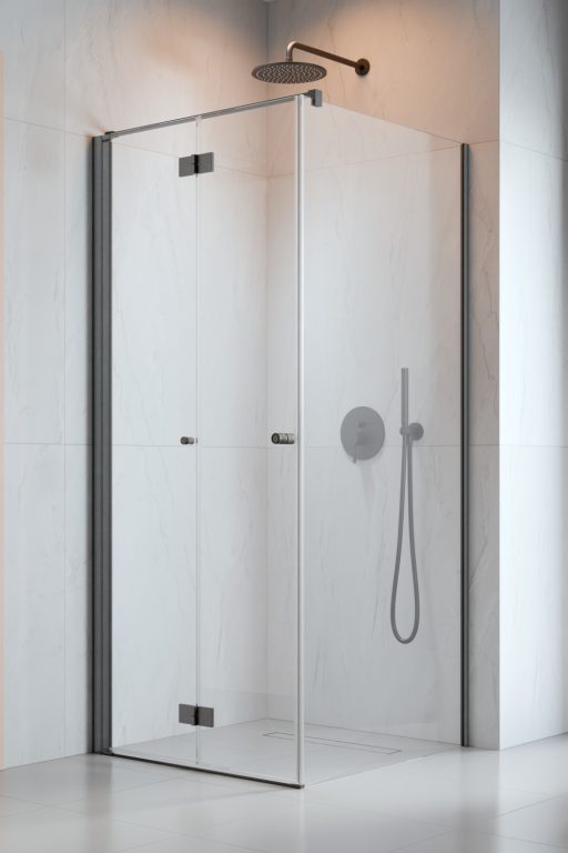 душевой уголок radaway nes brushed gunmetal kdj b 80x75 левый, стекла прозрачные, профиль брашированная оружейная сталь