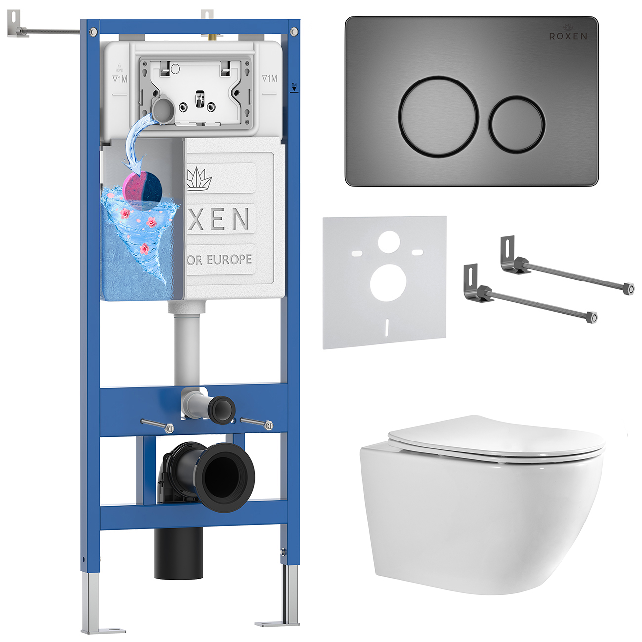 комплект инсталляции roxen 6 в 1 stounfix dual fresh 868439 клавиша сталь