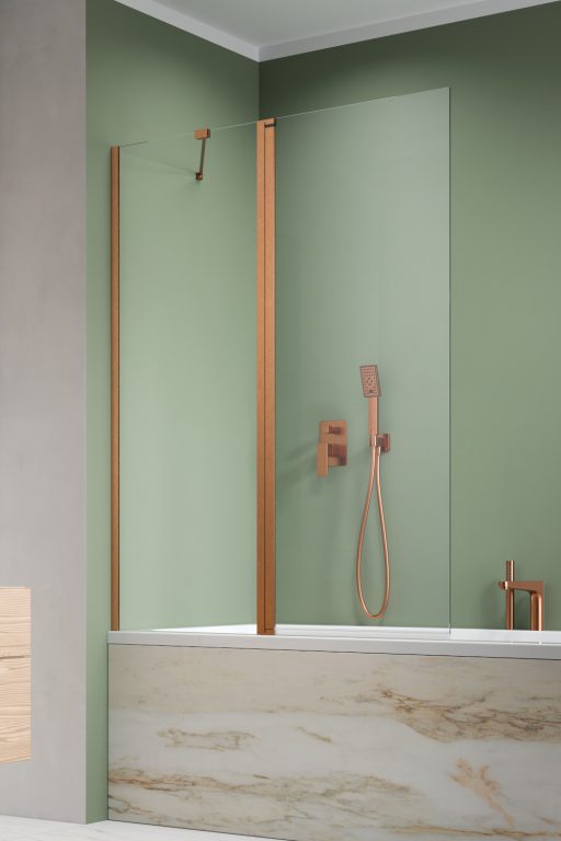 душевая шторка radaway nes brushed copper pnd ii 140x150 левая, стекла прозрачные, профиль брашированная медь