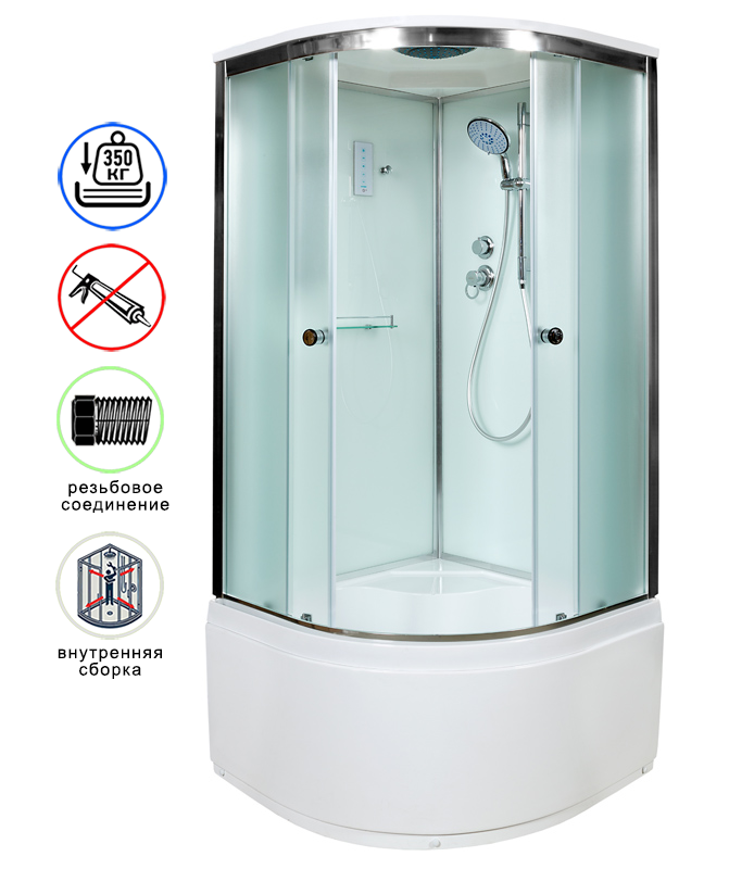 душевая кабина avacan d90sel ava 90x90 с электрикой, стекла матовые, профиль хром