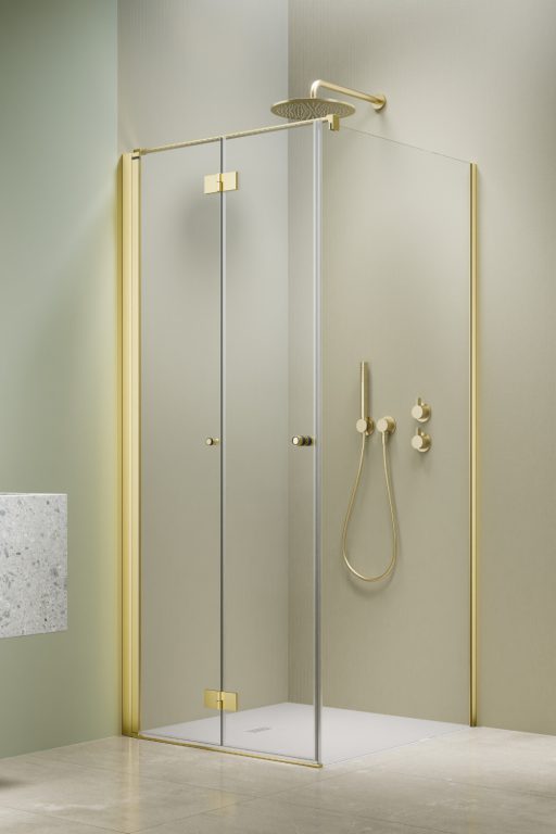 душевой уголок radaway nes 6 brushed light gold kdj b 80x75 левый, стекла прозрачные, профиль брашированное светлое золото