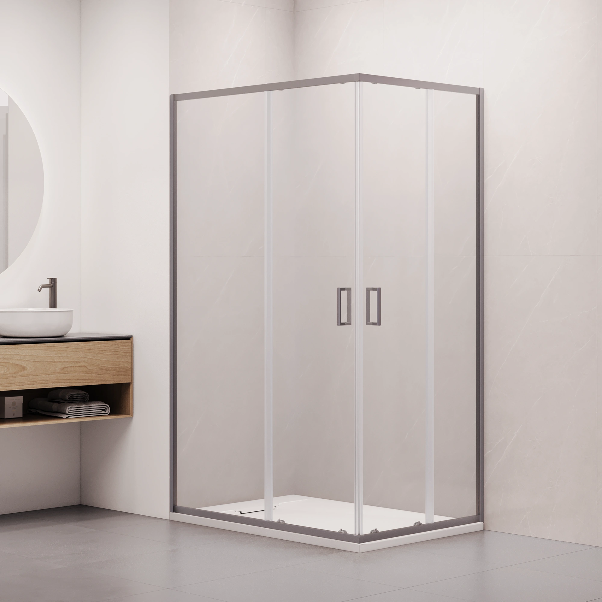 душевой уголок rgw classic cl-44-gr new 100x90 стекла прозрачные / профиль серый