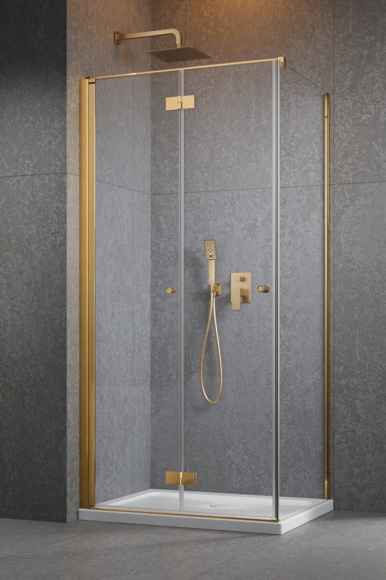 душевой уголок radaway nes 6 gold kdj b 90x75 левый, стекла прозрачные, профиль золото