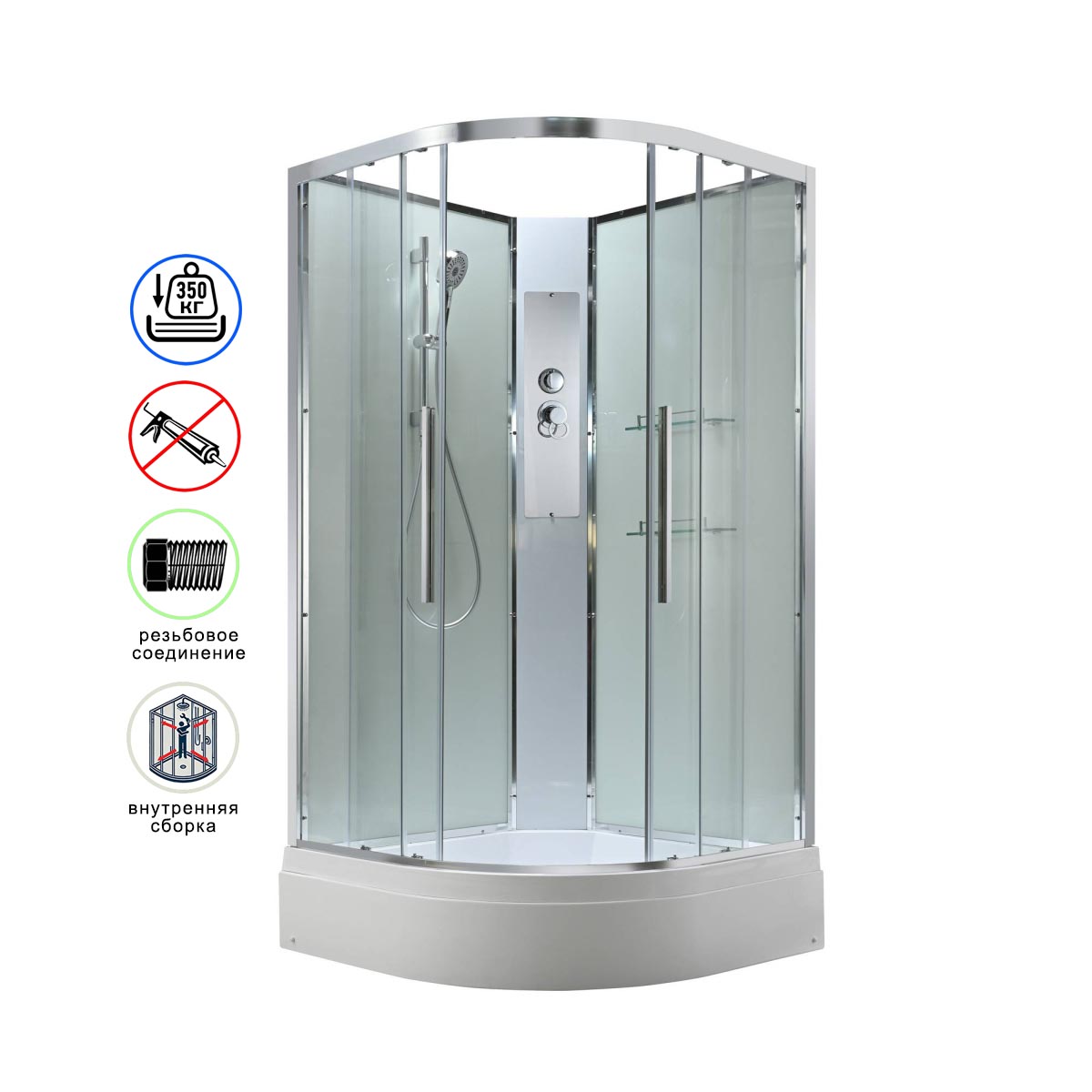 душевая кабина avacan em3090nt ava 90x90 без крыши, стекла прозрачные, профиль хром