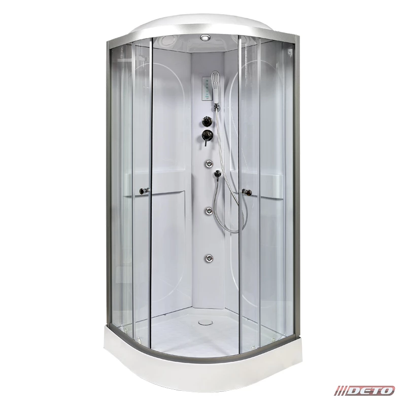 душевая кабина deto l601gm+el 100x100 с гидромассажем и электрикой, стекла прозрачные, профиль хром