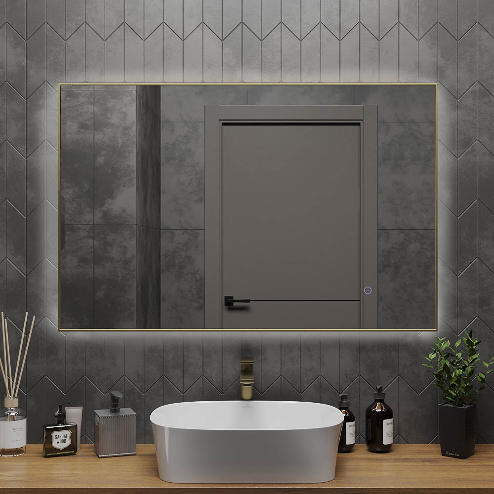 зеркало roxen frida 510215-90 90x70 с подсветкой и сенсорным управлением, брашированное золото