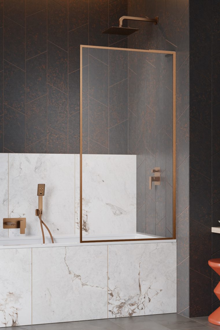 шторка на ванну radaway modo f sl brushed copper pnj ii 60x151 правая, стекла прозрачные, профиль брашированная медь