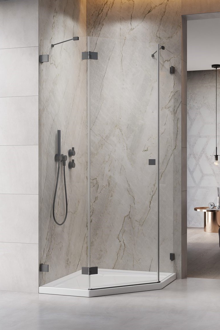 душевой уголок radaway essenza pro 8 brushed gunmetal ptj 90x90 левый, стекла прозрачные, профиль брашированная оружейная сталь