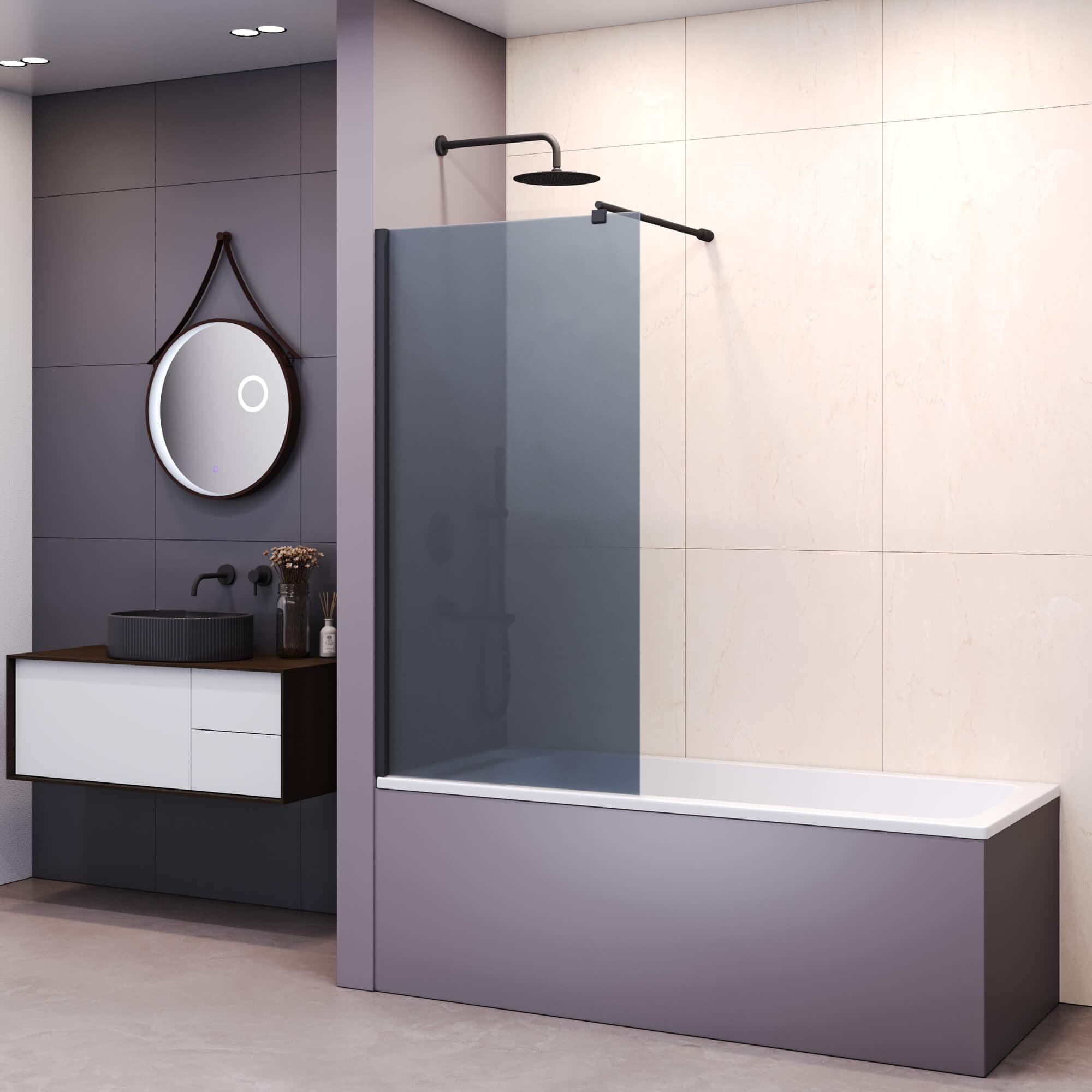 шторка на ванну rgw sc-051-b 90x150 стекла тонированные, профиль черный