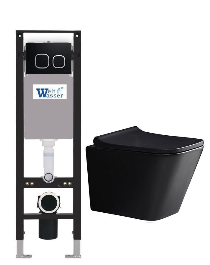 комплект инсталляция welt-wasser amberg 350 для унитаза gelbach 041 mt-bl с клавишей смыва amberg rd-bl, черный матовый