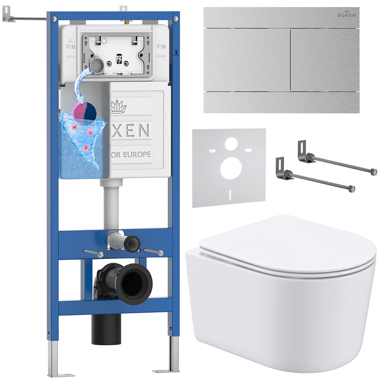 комплект инсталляции roxen 6 в 1 stounfix dual fresh 868569 клавиша сатин