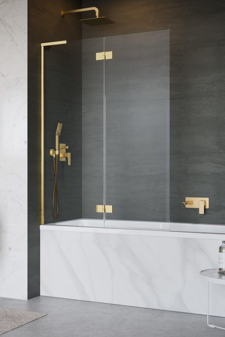 шторка на ванну radaway essenza 8 sl gold pnd ii 120x150 левая, стекла прозрачные, профиль золото