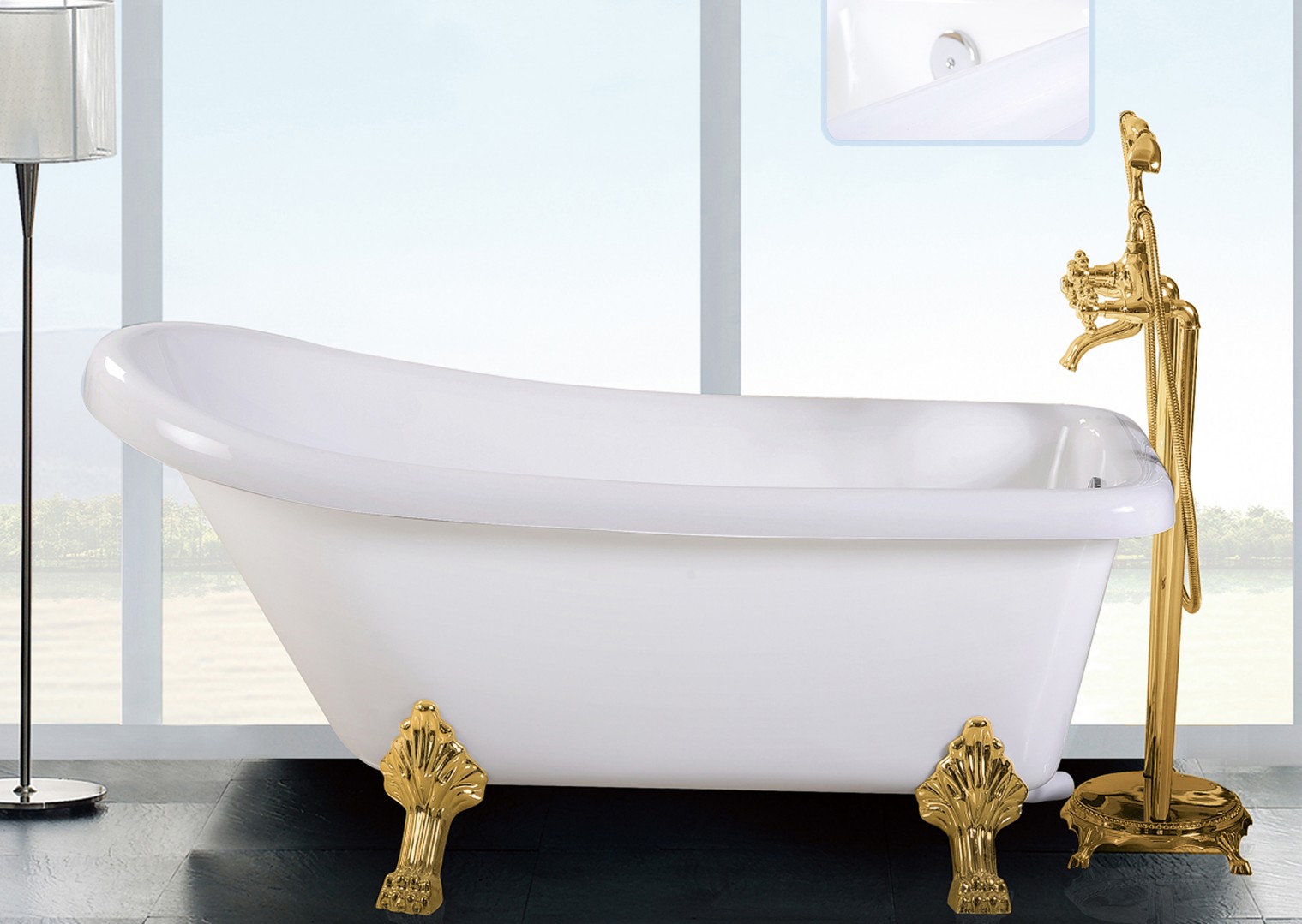 ванна акриловая cerutti spa vito 150 на золотых львиных лапах, белый