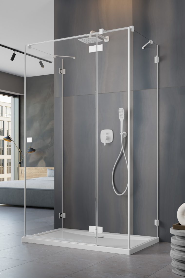 душевой уголок radaway essenza pro white kdj+s 120x90 левый, стекла прозрачные, профиль белый