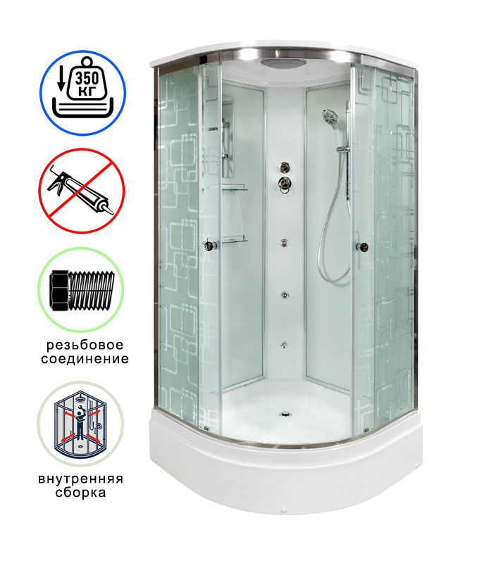 душевая кабина avacan em2780gm ava 80x80 с гидромассажем, стекла с узором, профиль хром