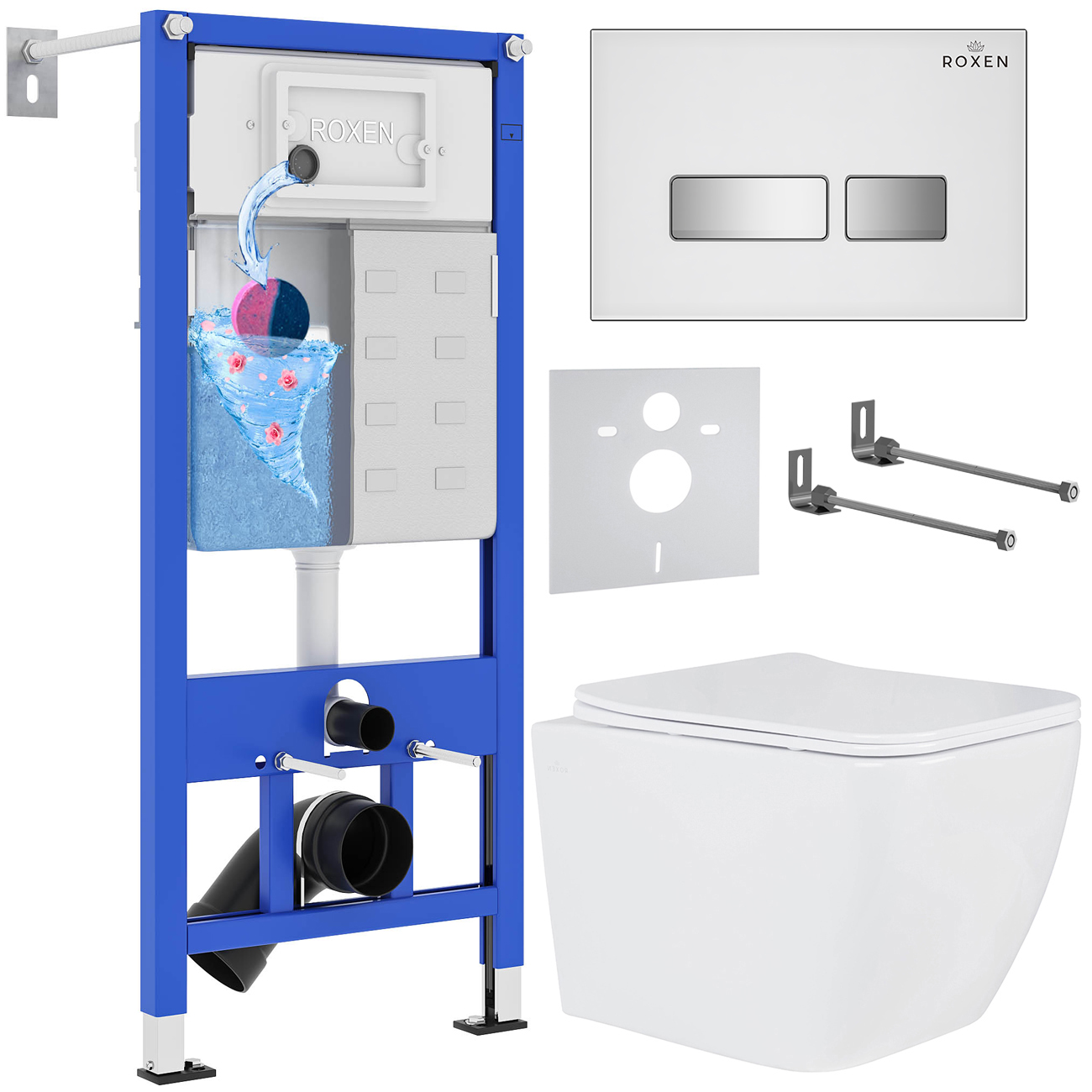 комплект инсталляции roxen stounfix dual fresh 634261 белый, с аромадозатором