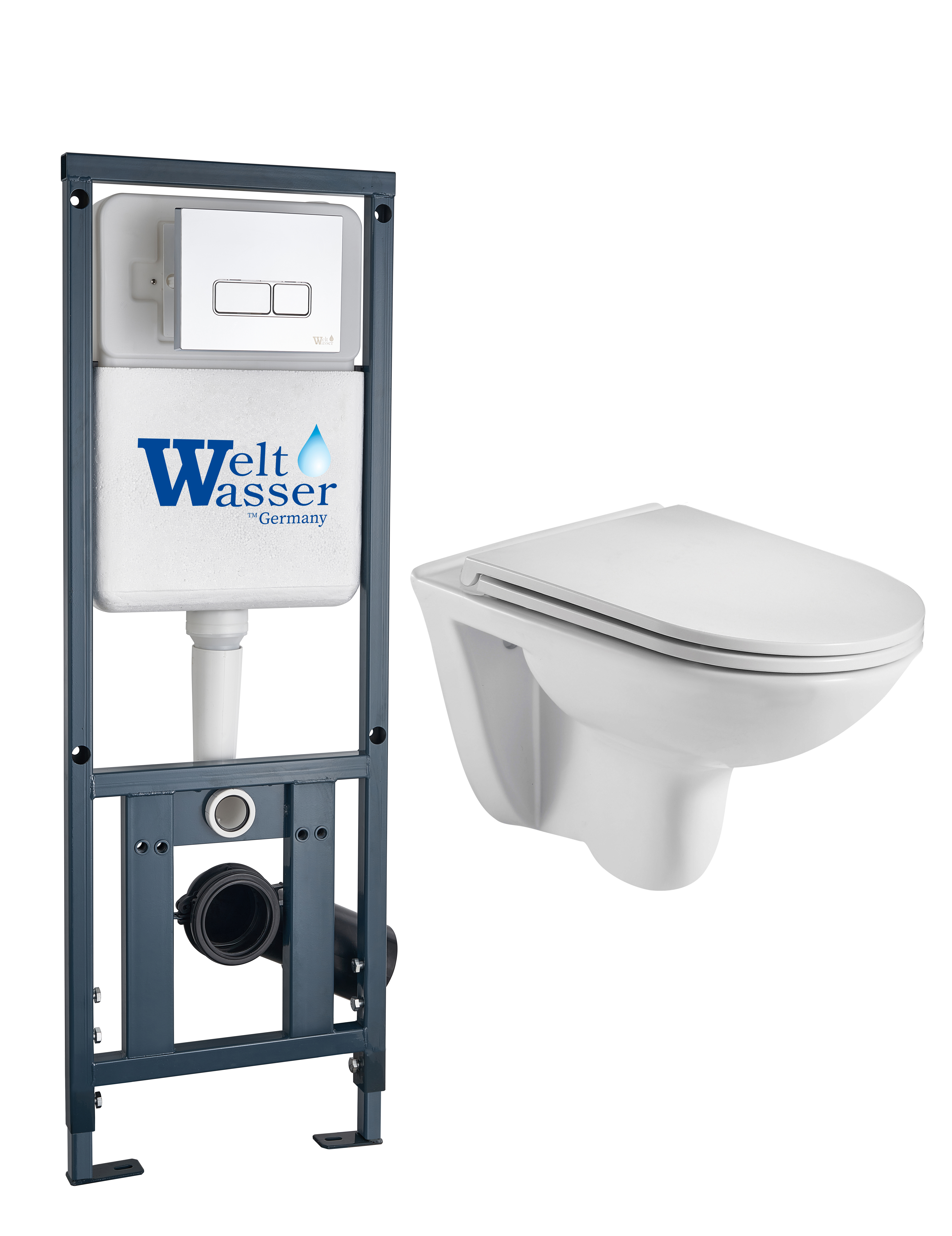 комплект инсталляции welt-wasser marberg 410 с унитазом baarbach 004 gl-wt и клавишей смыва mar 410 se gl-wt, белый глянец
