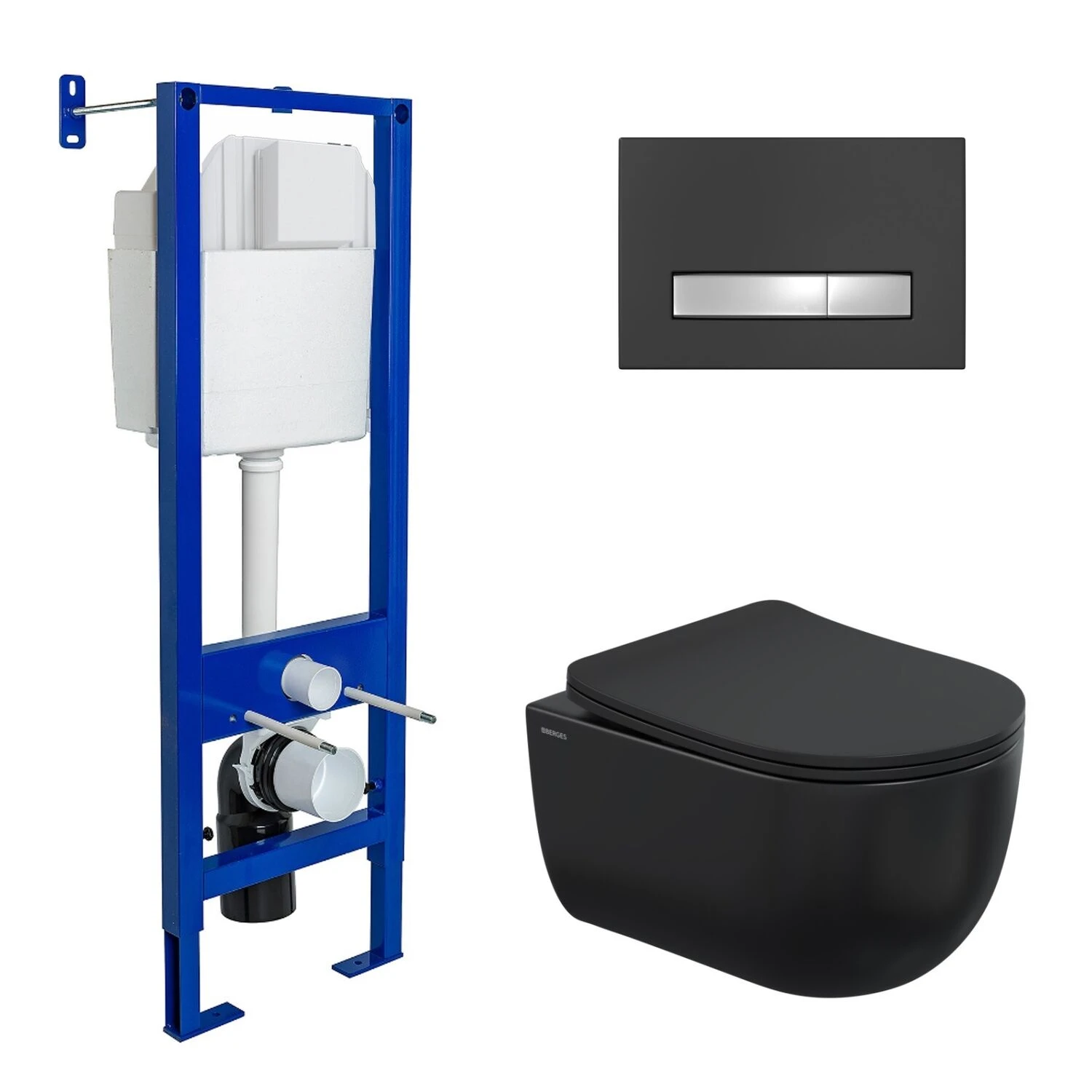 комплект унитаз berges ventas black + инсталляция berges atom line + клавиша смыва soft touch черная / хром глянец