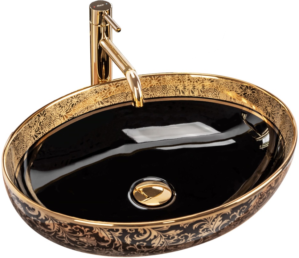 умывальник rea margot black gold 52x40 черный/золото