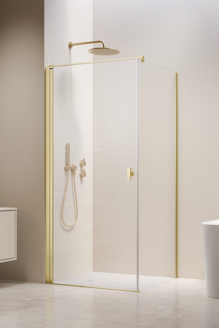 душевой уголок radaway nes 6 brushed light gold kdj i 80x70 левый, стекла прозрачные, профиль брашированное светлое золото