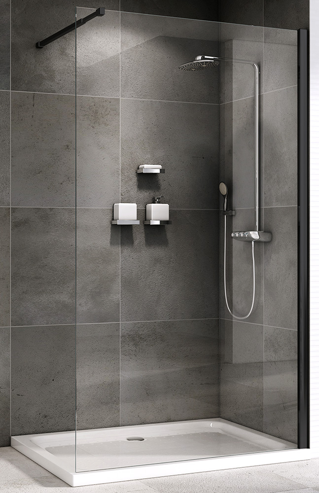 душевой уголок abber immer offen ag61120b8 walk-in 120x200 прозрачные стекла / черный профиль