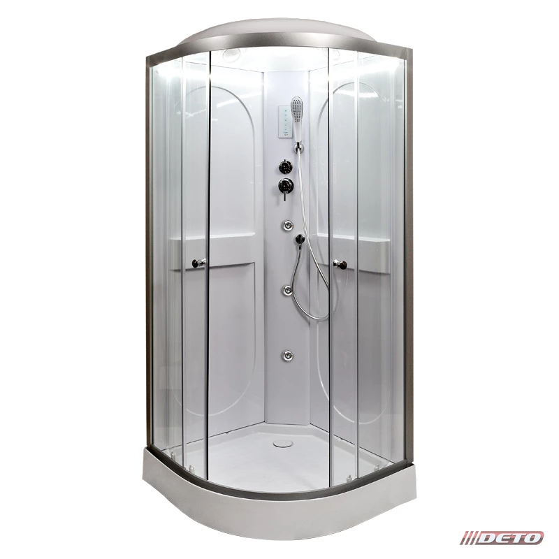 душевая кабина deto l609 led+gm 90x90 с led-подсветкой и гидромассажем, стекла прозрачные, профиль хром
