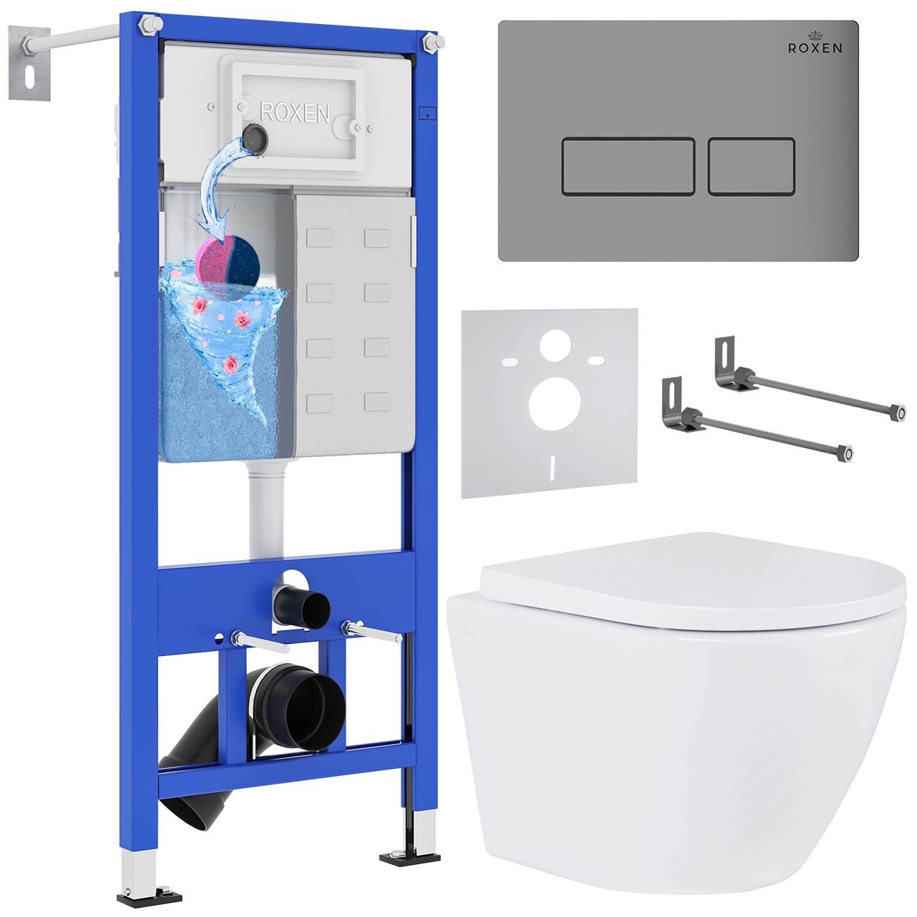комплект инсталляции roxen stounfix dual fresh 605017 клавиша хром матовый