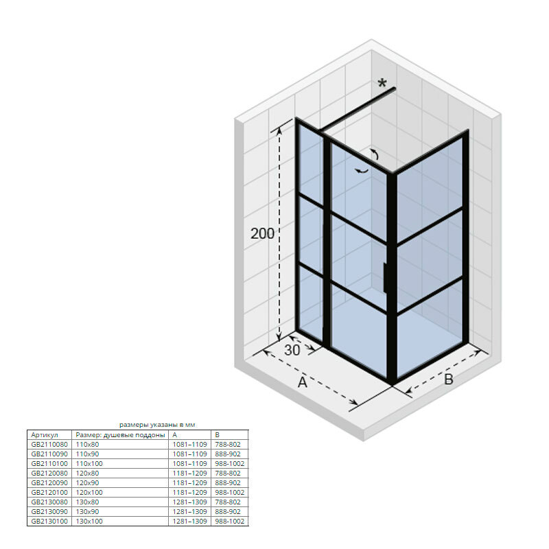 душевой уголок riho grid 110x80 стекла прозрачные, профиль черный