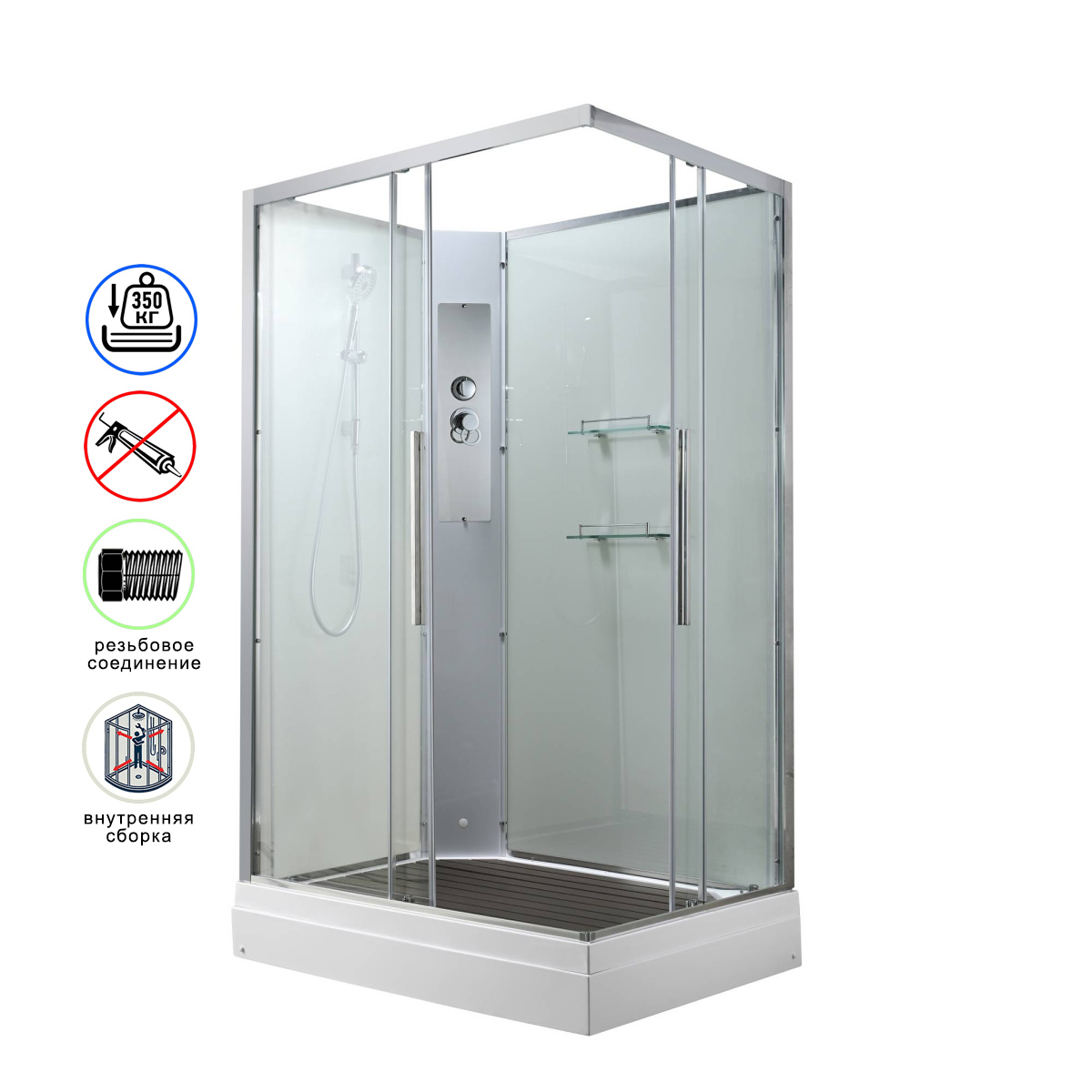 душевая кабина avacan k2810n ava 100x80 без крыши, стекла прозрачные, профиль хром