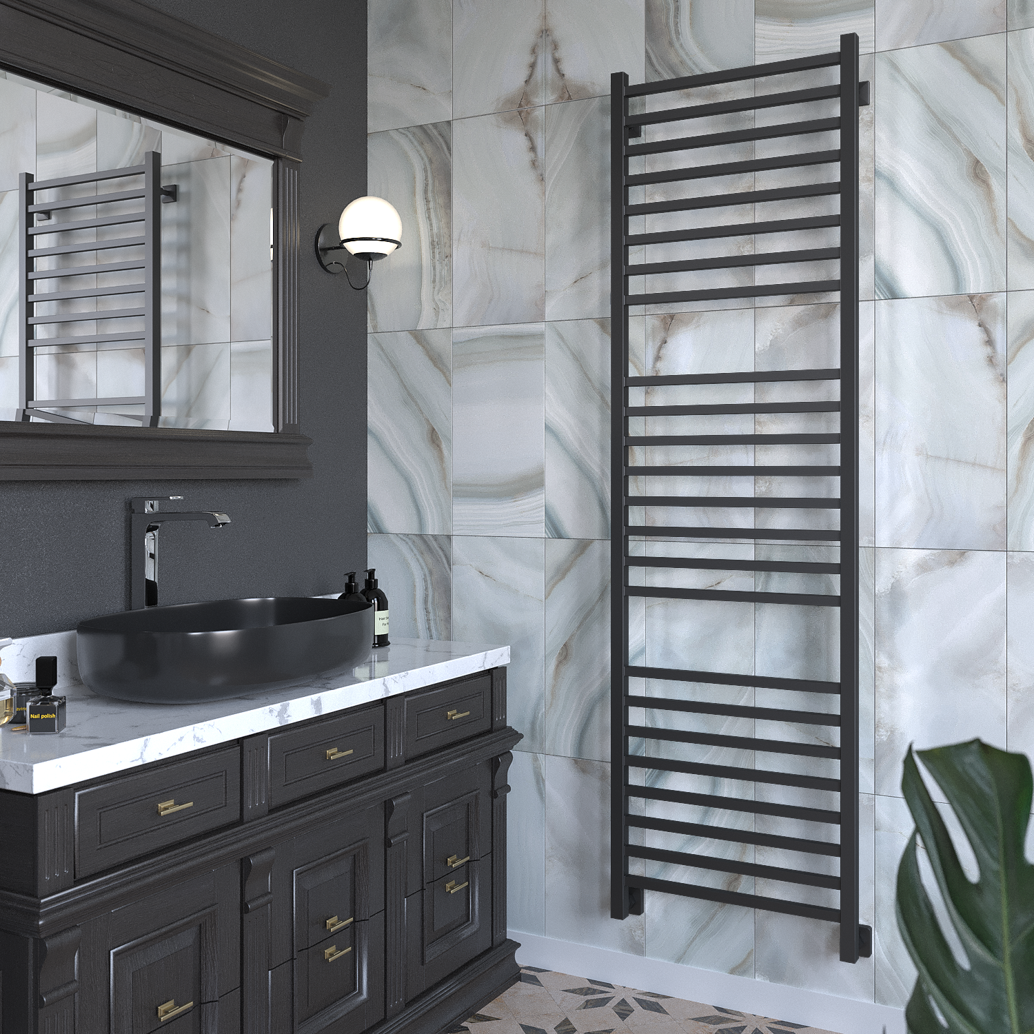 полотенцесушитель водяной stinox quatro luxe 50x180 черный матовый