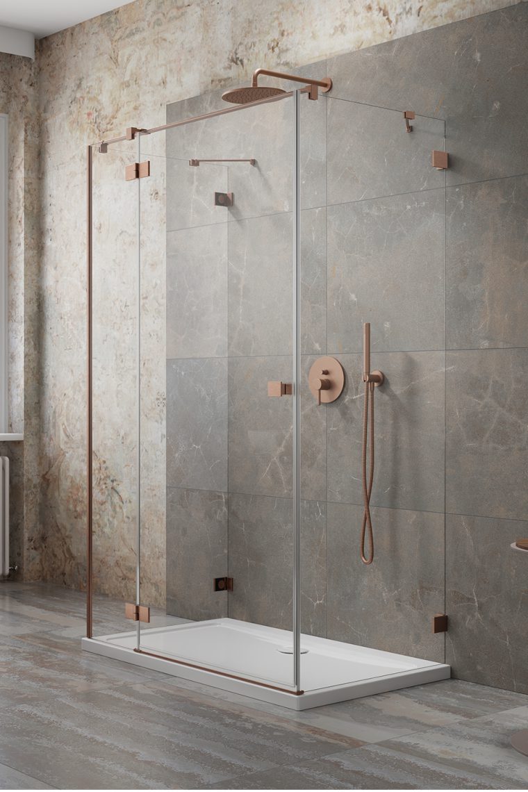 душевой уголок radaway essenza pro brushed copper kdj+s 80x100 левый, стекла прозрачные, профиль брашированная медь