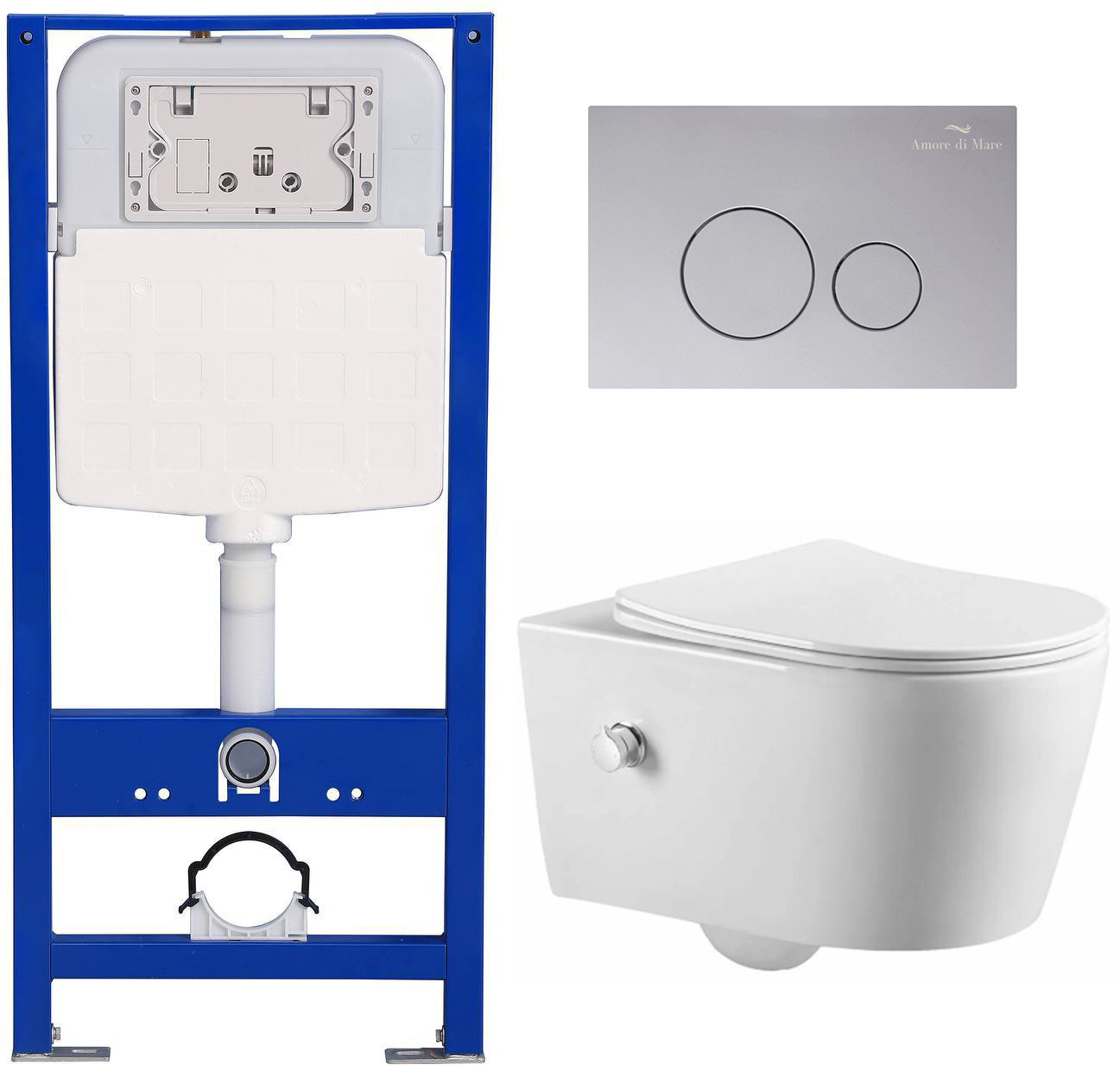 комплект инсталляции amore di mare quickfit 50114 и клавиши смыва 303ch с унитазом temo bidet p322x