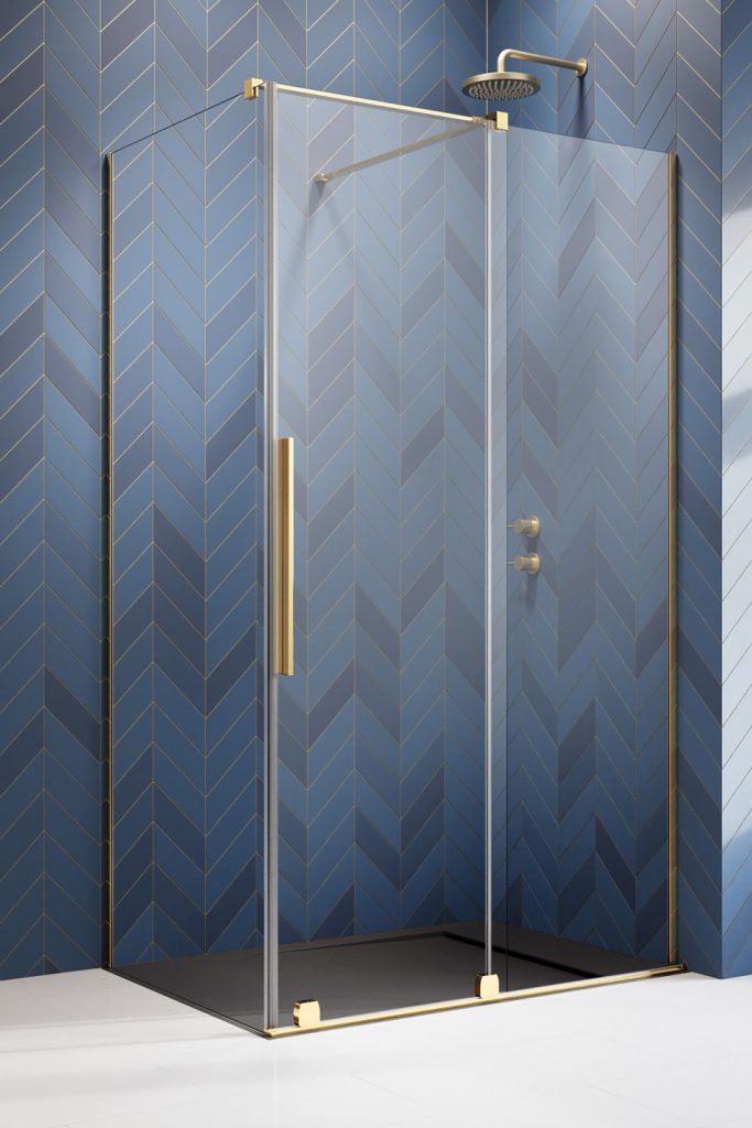 душевой уголок radaway furo gold kdj 120l 120x70 стекло прозрачное, профиль золото (левый)