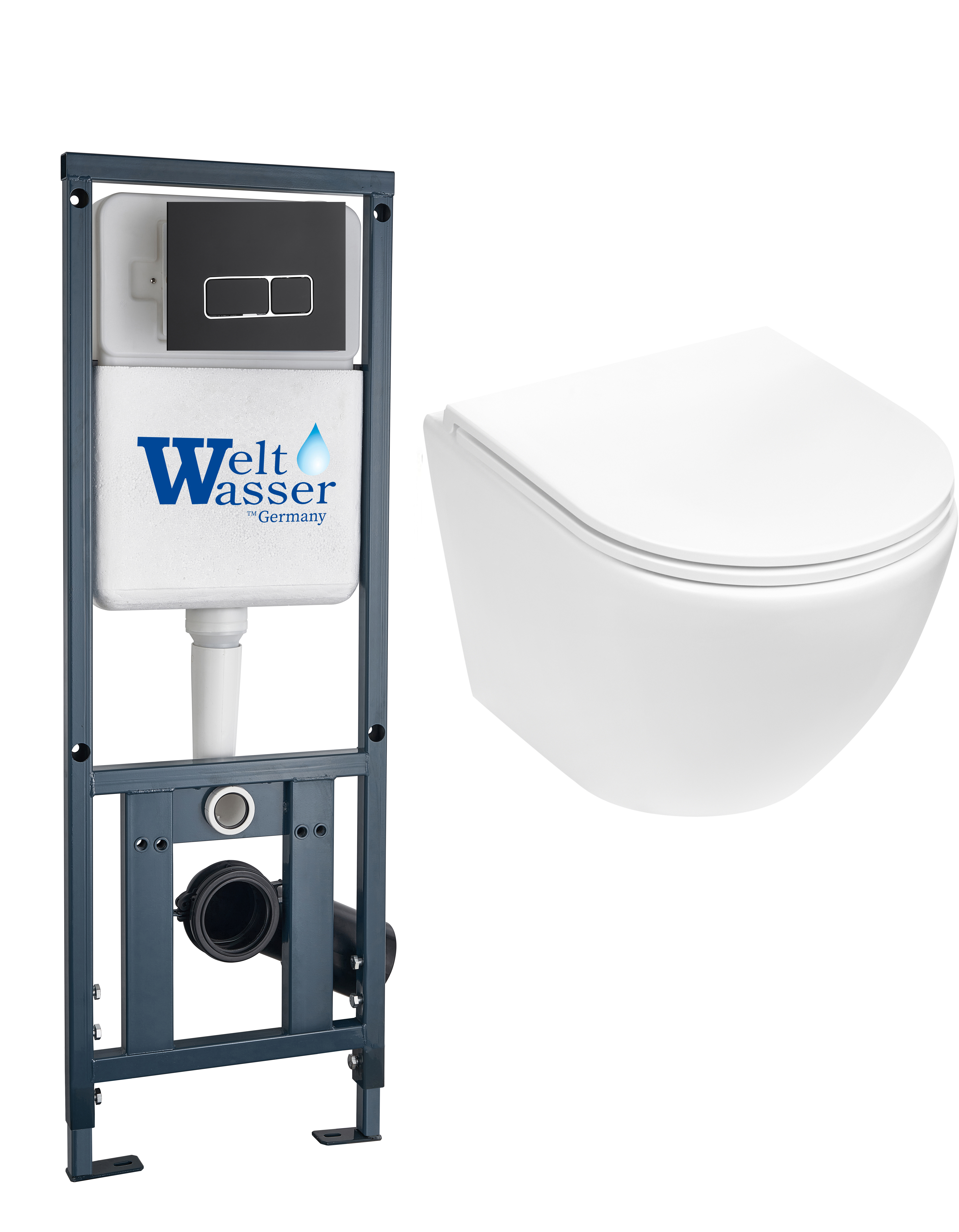 комплект инсталляции welt-wasser marberg 410 с унитазом merzbach 043 mt-wt и клавишей смыва mar 410 se mt-bl черный матовый